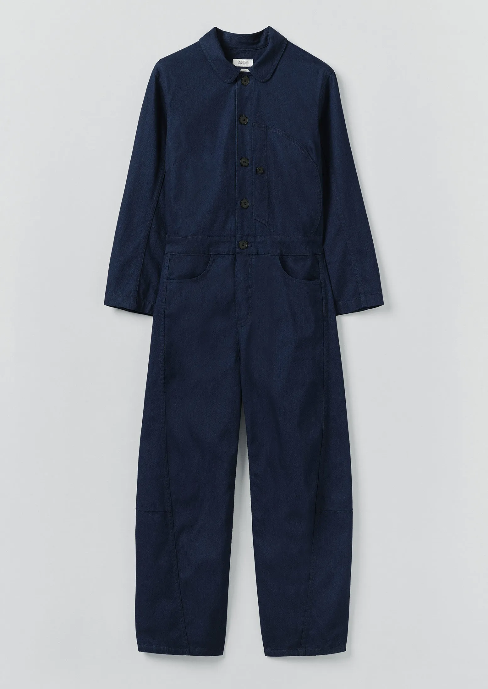 Half Placket Cotton Twill Jumpsuit | Indigo sold by TOAST