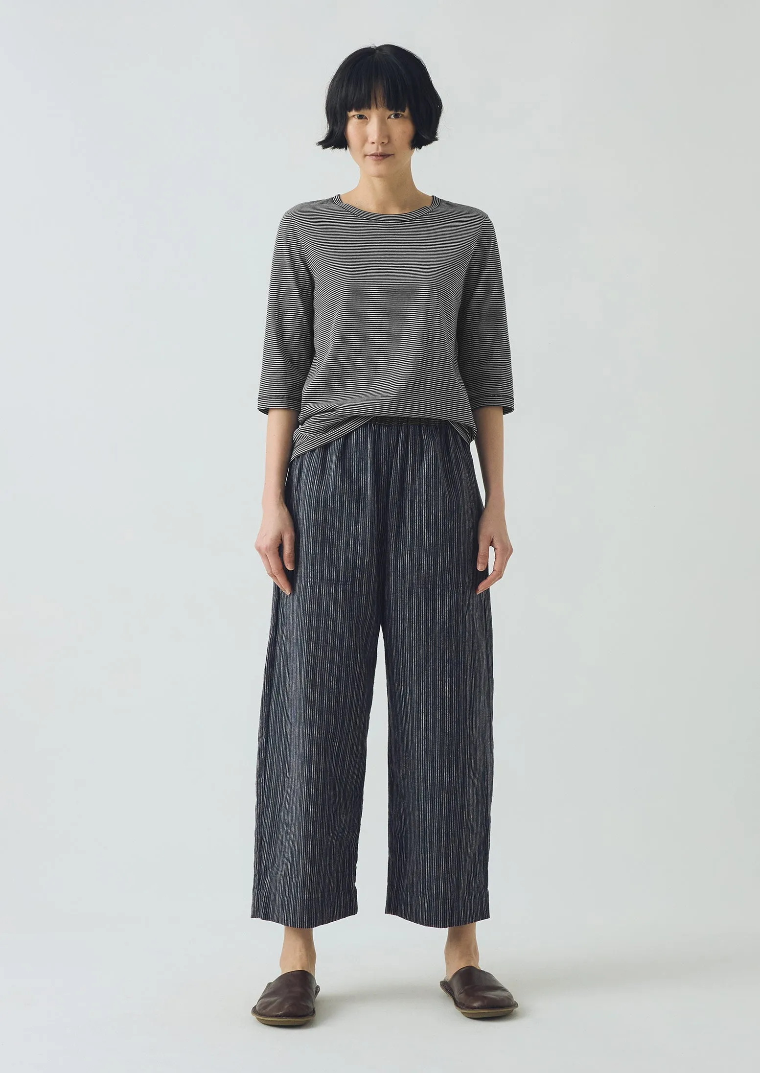 Half Sleeve Stripe Cotton Tee | Dark Navy/Ecru sold by TOAST product image thumbnail 2