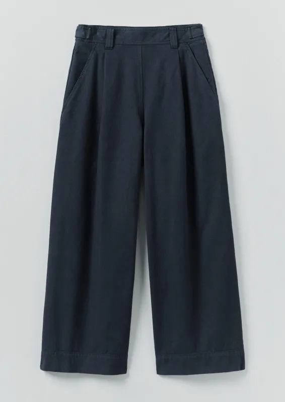 Cotton Canvas Pleat Front Trousers | Blue Navy sold by TOAST