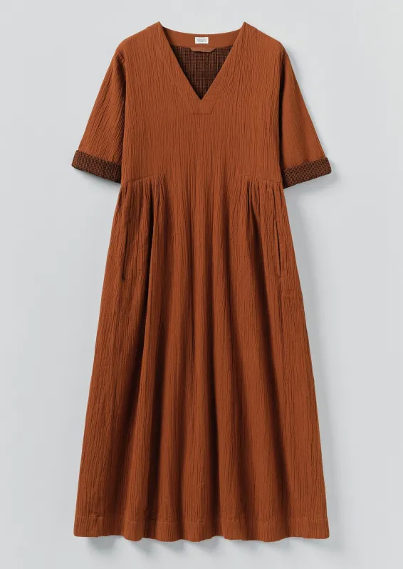 Crinkled Cotton V Neck Dress | Burnt Sienna sold by TOAST