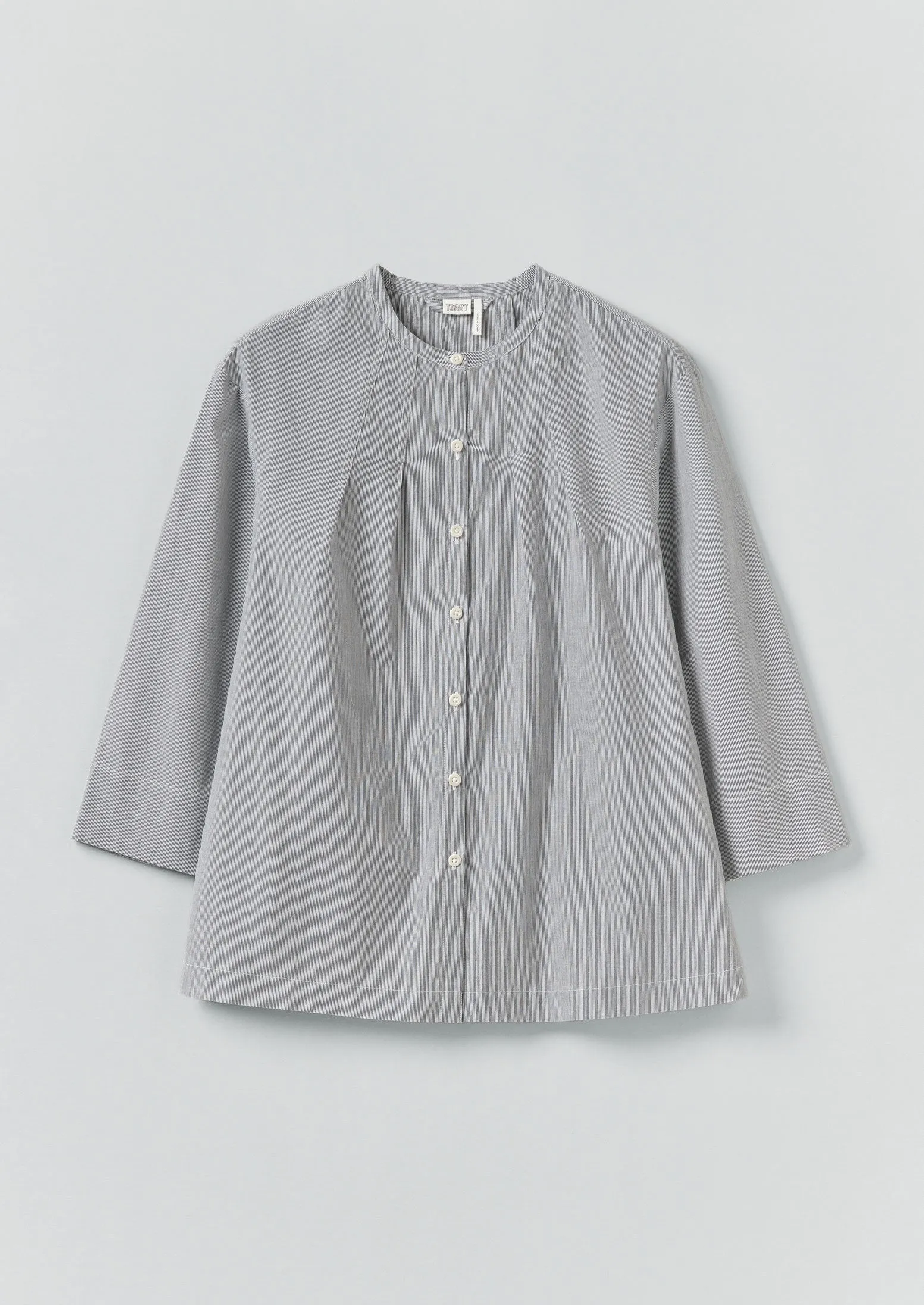 Fine Stripe Cotton Tie Shirt | Ecru/Slate sold by TOAST