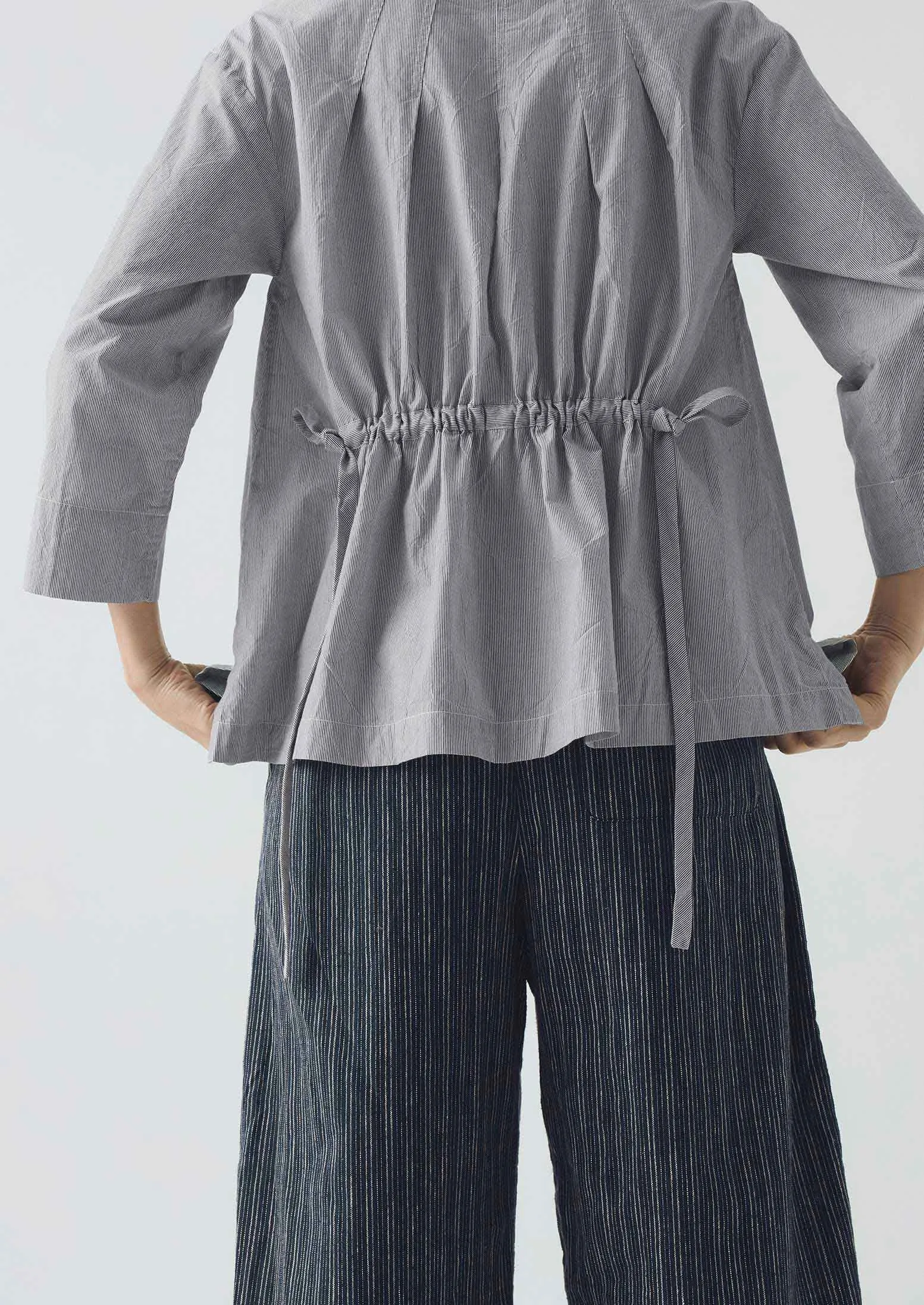 Fine Stripe Cotton Tie Shirt | Ecru/Slate sold by TOAST product image thumbnail 5