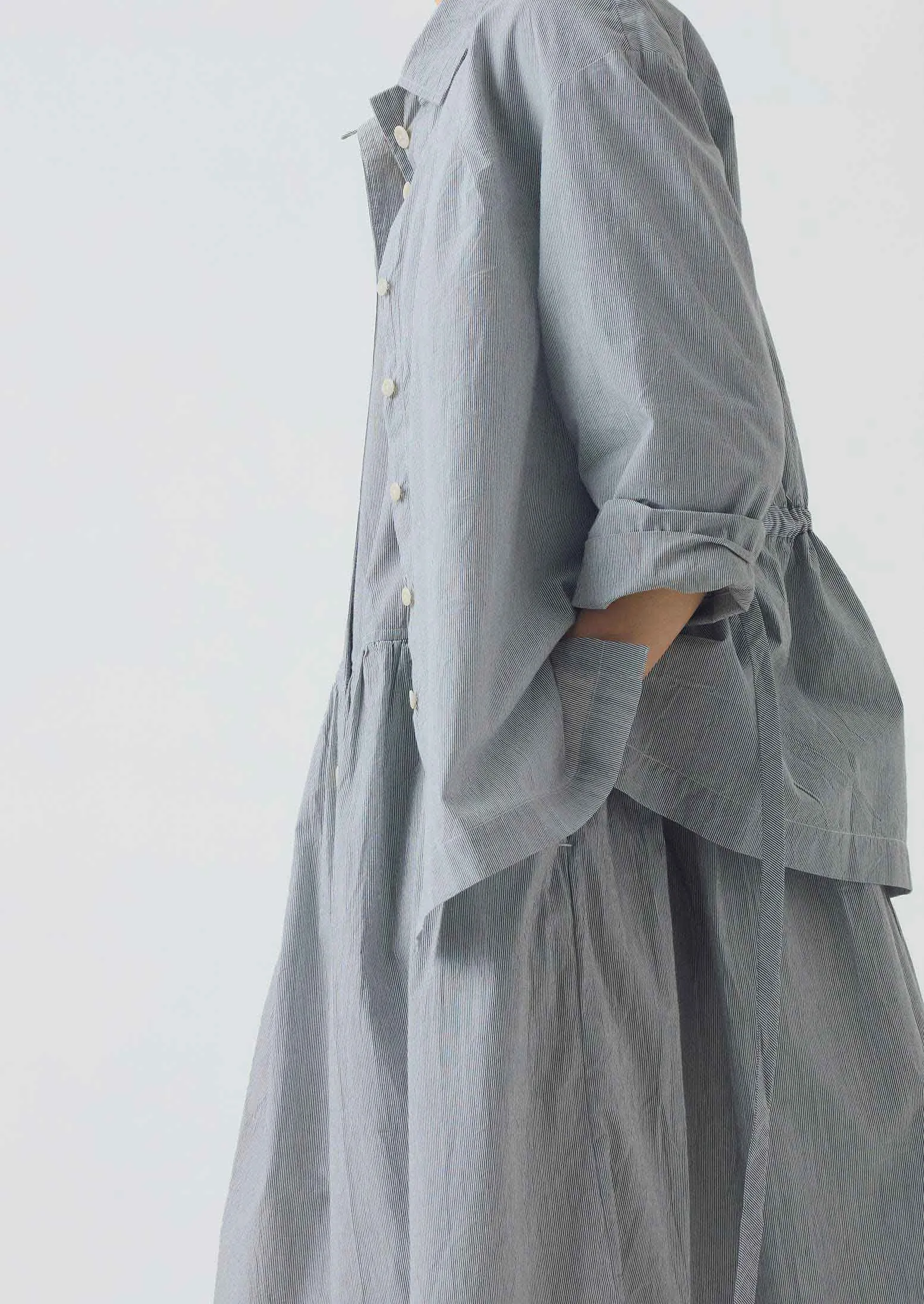 Fine Stripe Cotton Tie Shirt | Ecru/Slate sold by TOAST product image thumbnail 2