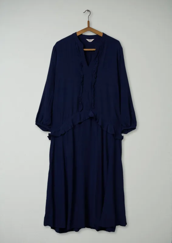 Reworn Ruffle Dress Size 16 (903) | Navy sold by TOAST