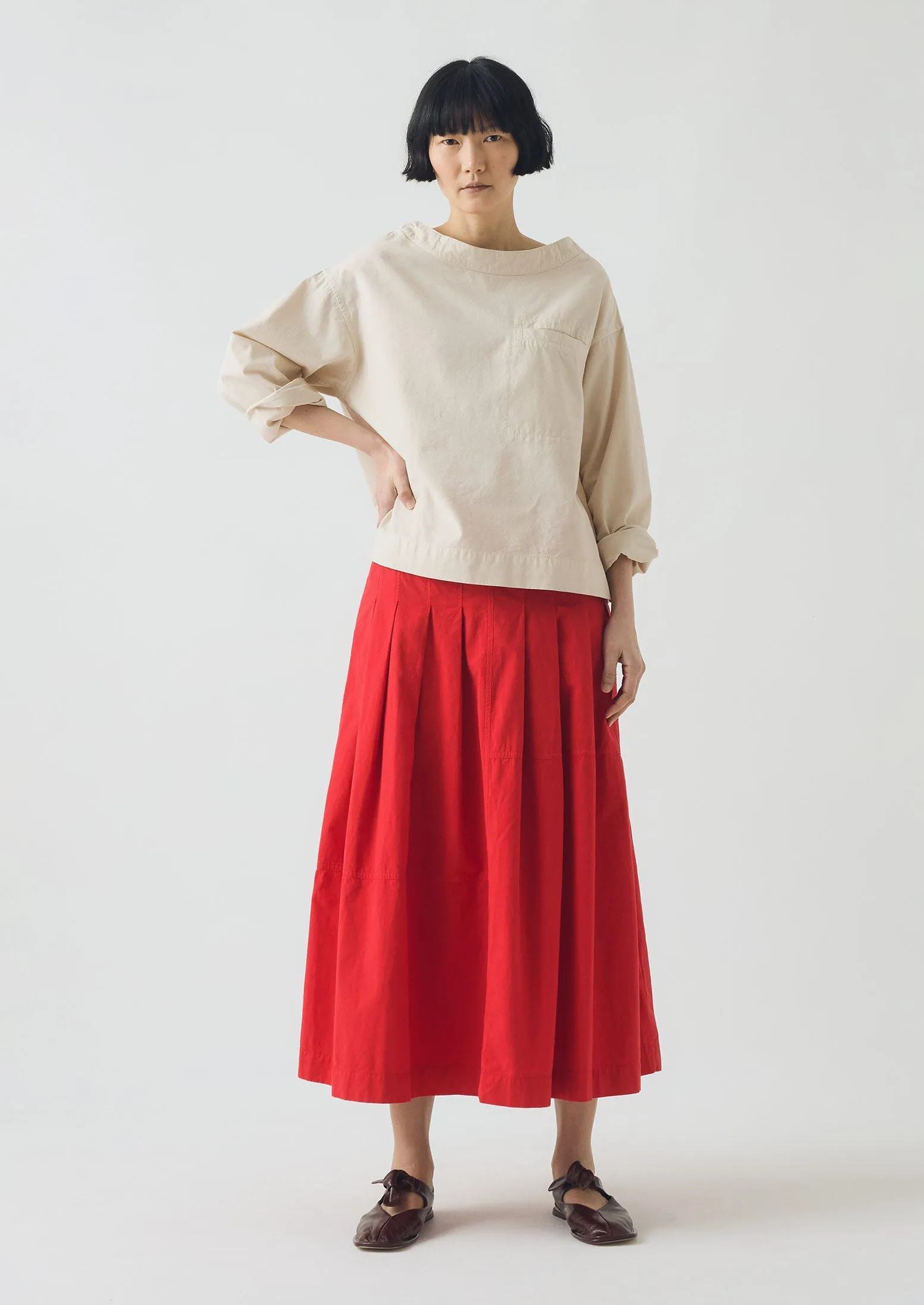 Pleated Panelled Cotton Linen Poplin Skirt | Cardinal Red sold by TOAST product image thumbnail 2