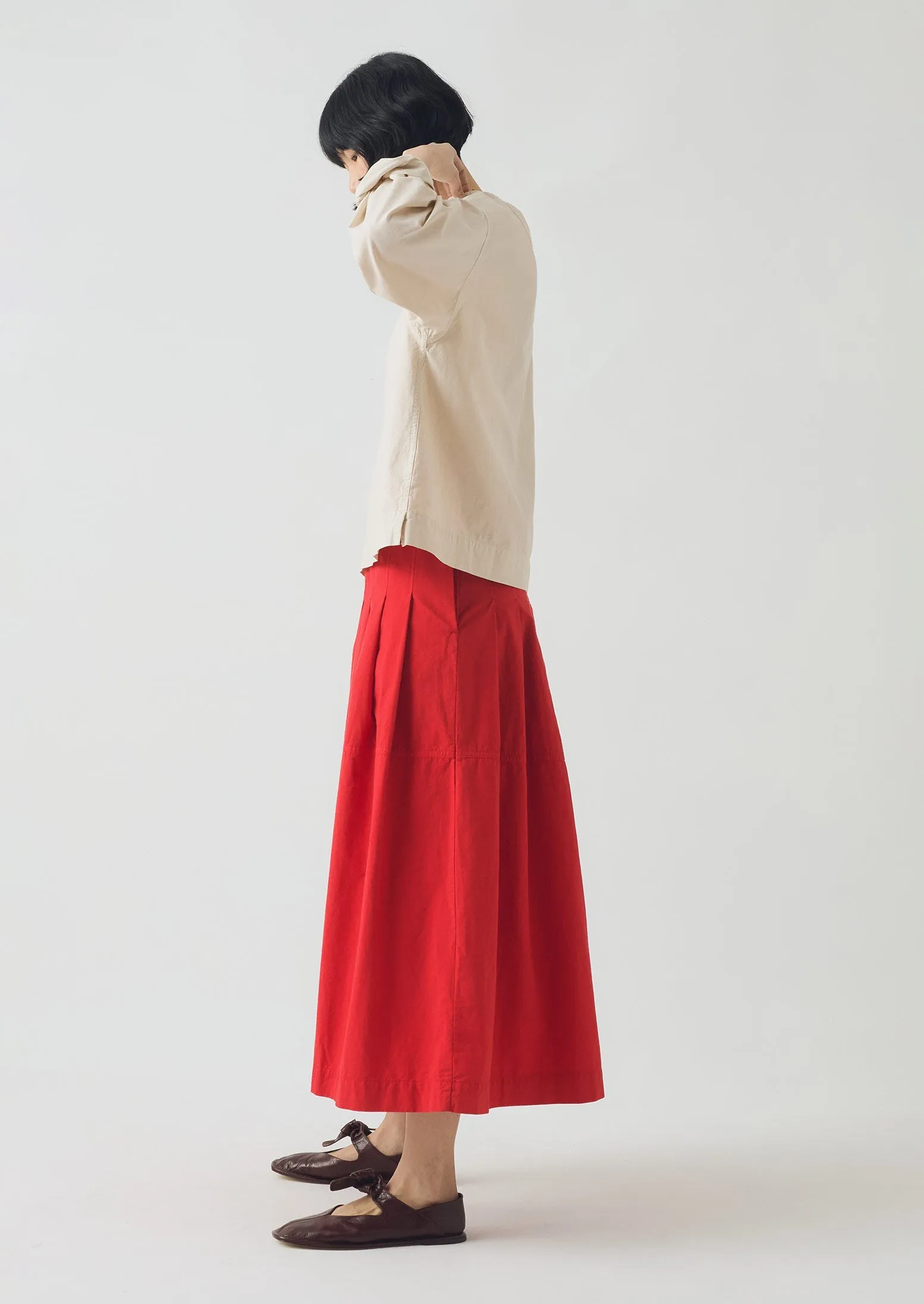 Pleated Panelled Cotton Linen Poplin Skirt | Cardinal Red sold by TOAST product image thumbnail 3