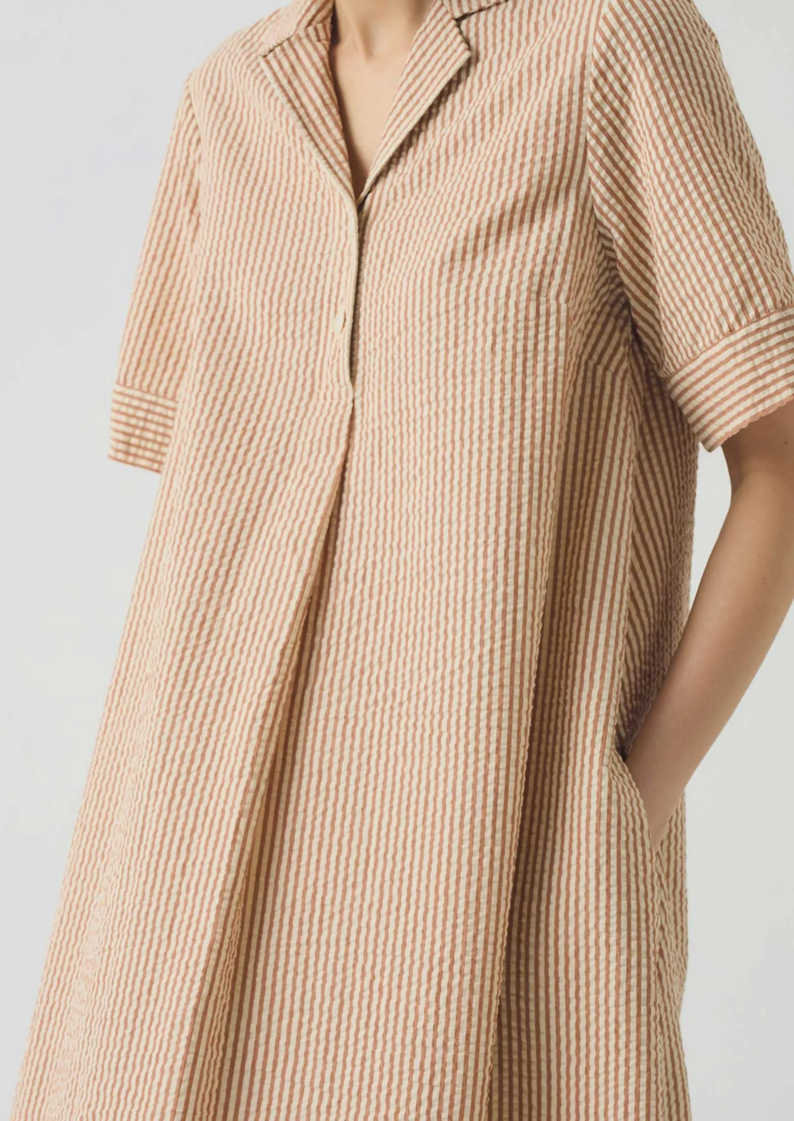 Stripe Cotton Seersucker Swing Dress | Terracotta/Ecru sold by TOAST product image thumbnail 4