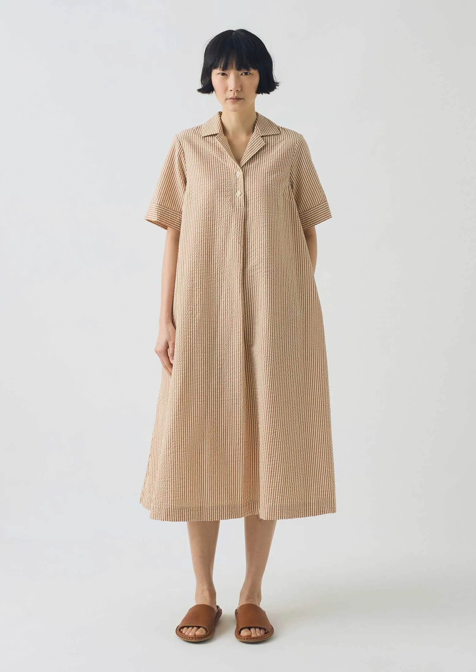 Stripe Cotton Seersucker Swing Dress | Terracotta/Ecru sold by TOAST product image thumbnail 3