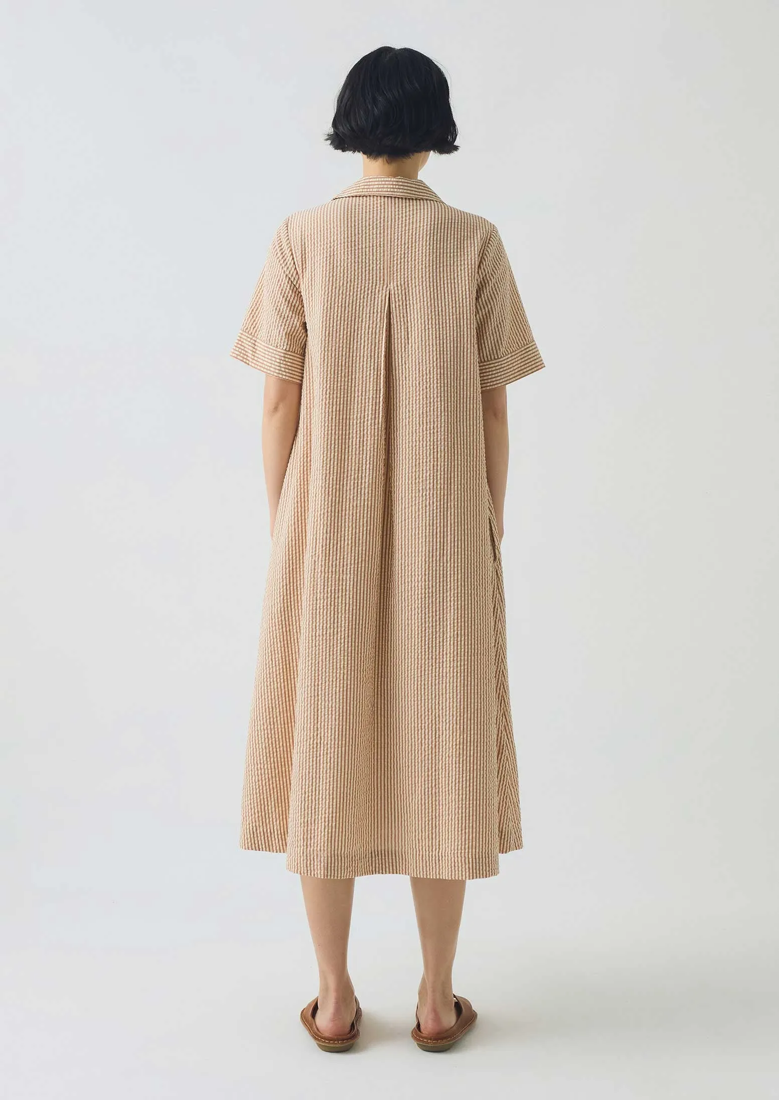Stripe Cotton Seersucker Swing Dress | Terracotta/Ecru sold by TOAST product image thumbnail 5