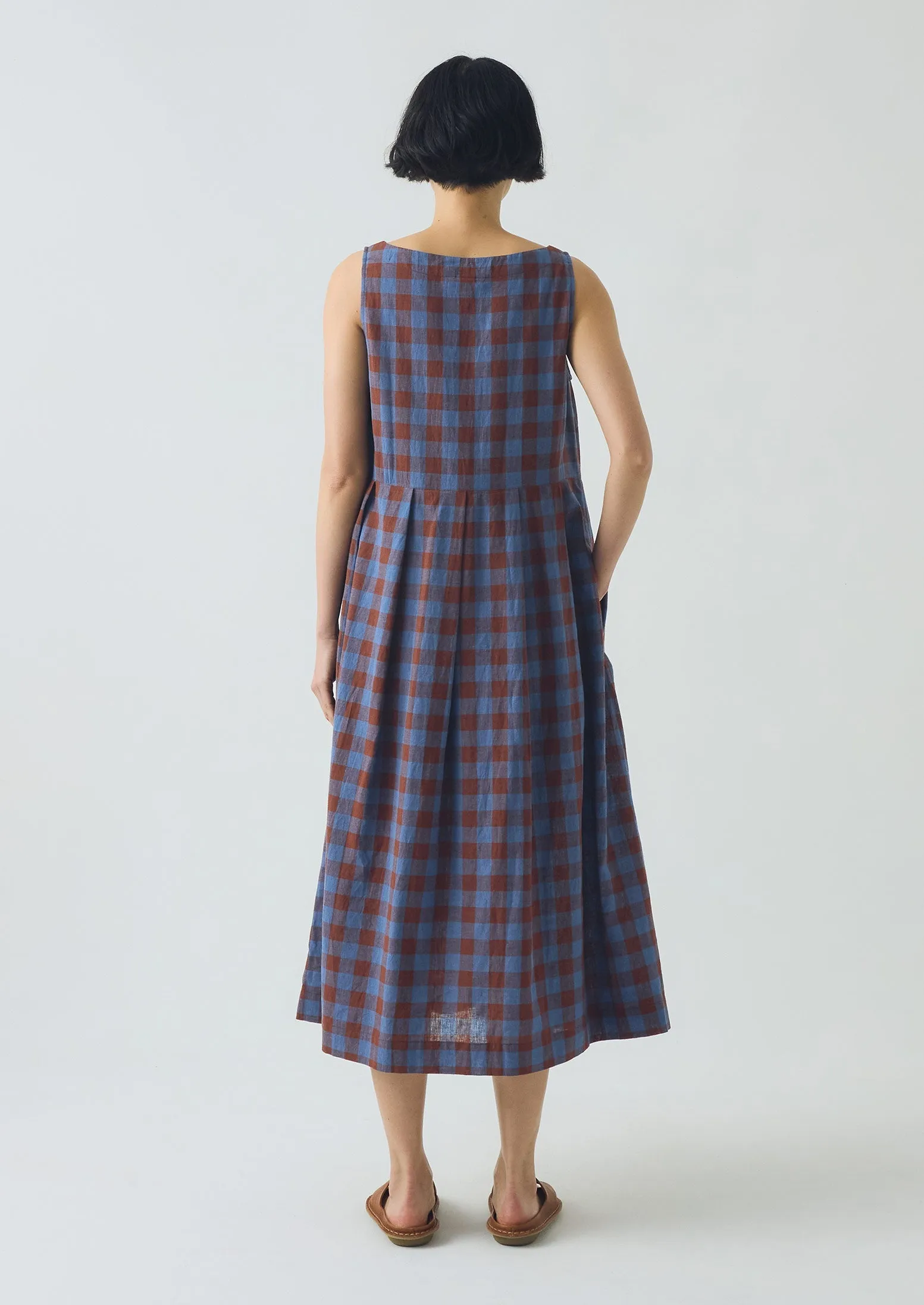 Aila Mineral Check Linen Cotton Dress | Brown Ochre/Dark Cornflower sold by TOAST product image thumbnail 4