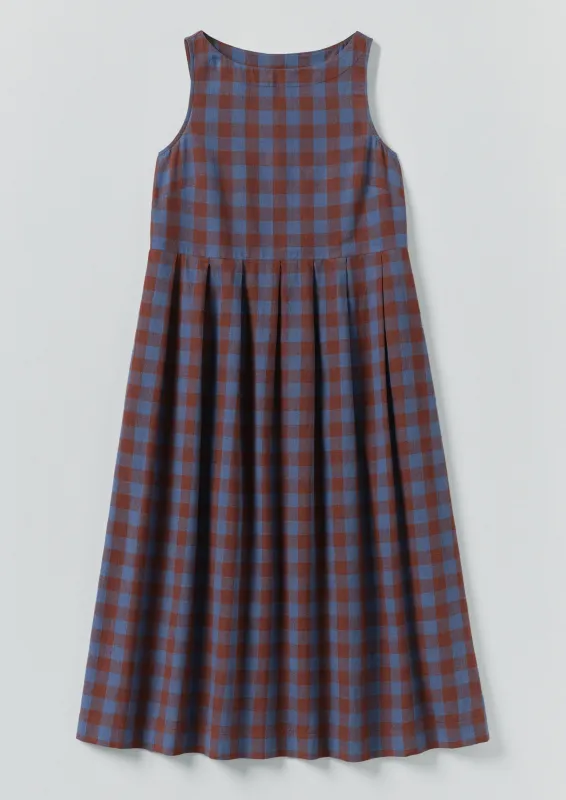 Aila Mineral Check Linen Cotton Dress | Brown Ochre/Dark Cornflower sold by TOAST