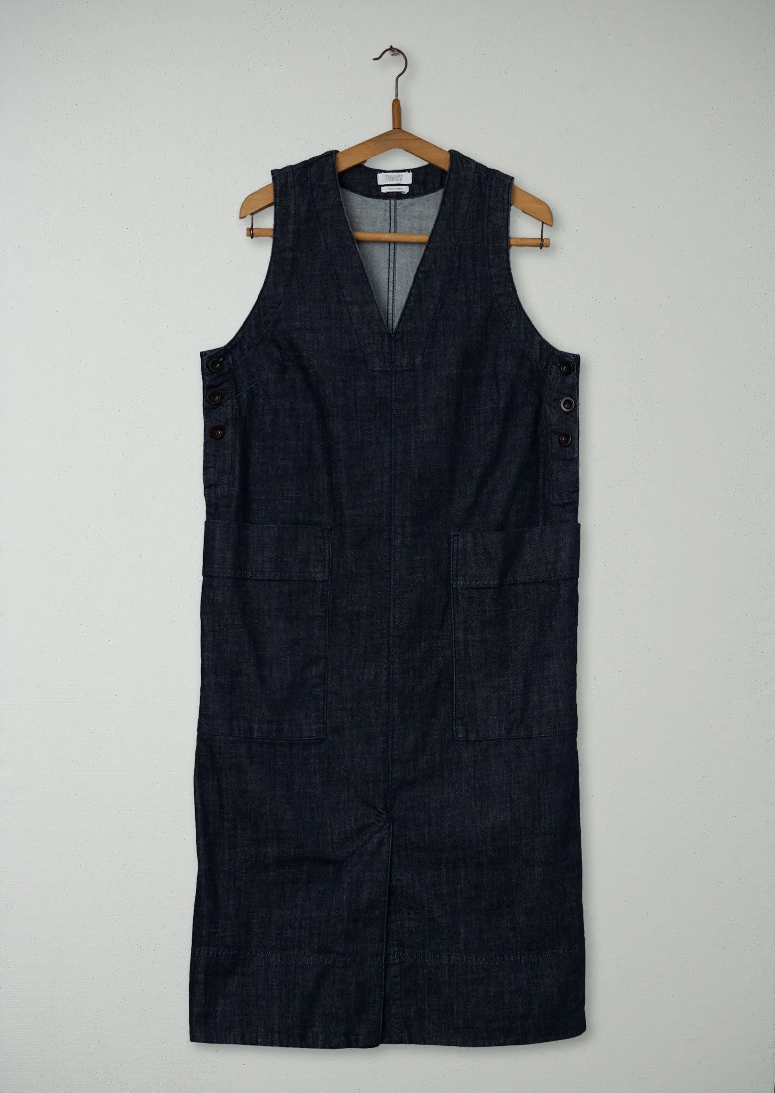 Reworn Denim Pinafore Dress Size 12 (972) | Indigo sold by TOAST