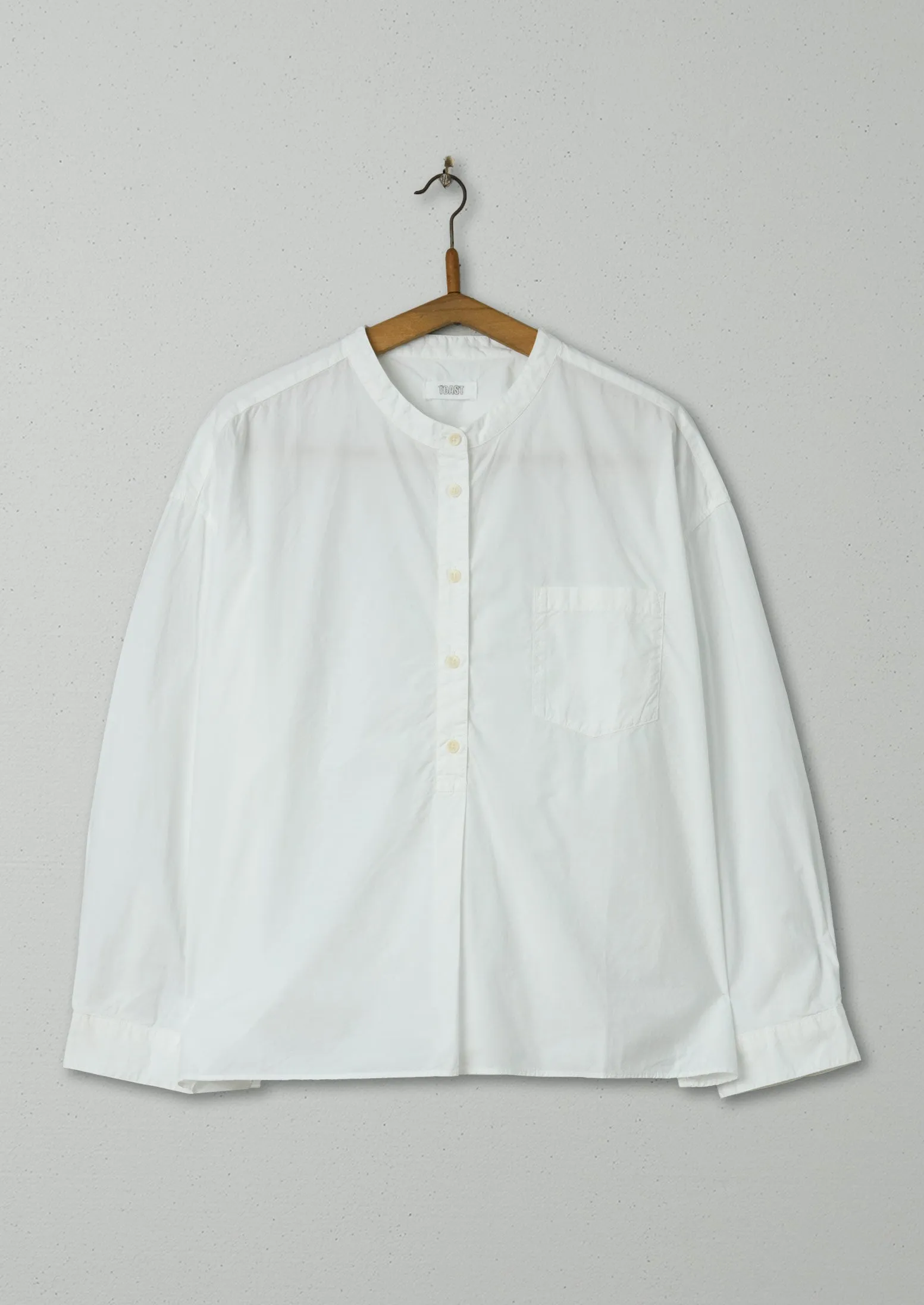 Reworn Poplin Collarless Shirt Size S (520) | White sold by TOAST