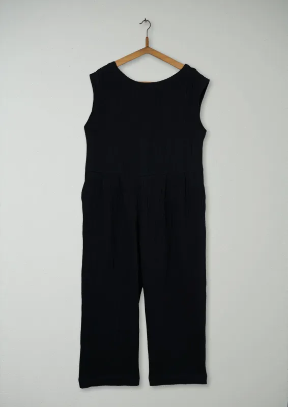 Reworn Crinkled Cotton Jumpsuit Size S (612) | Black sold by TOAST