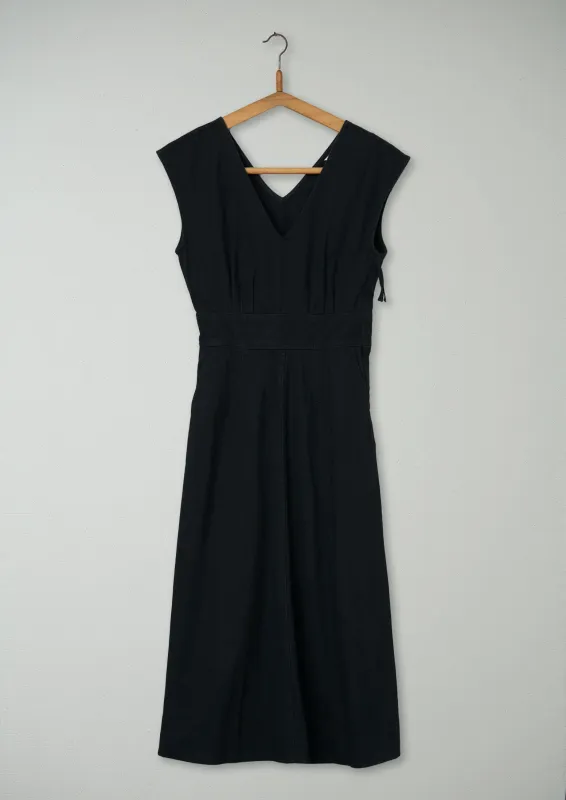 Reworn Brushed Sateen V Neck Dress Size 6 (943) | Soft Black sold by TOAST