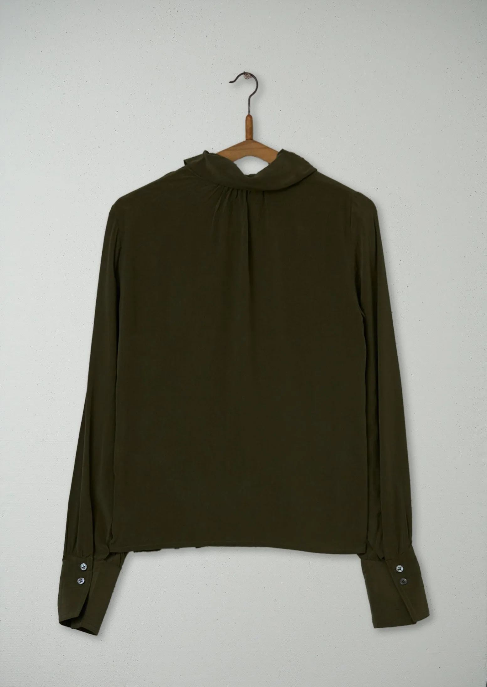 Reworn Silk Button Shoulder Top Size 6 (518) | Olive sold by TOAST product image thumbnail 2