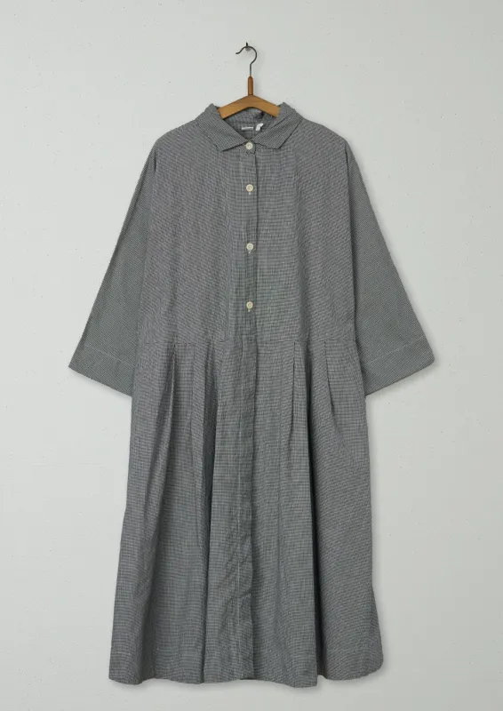 Reworn Micro Gingham Cotton Dress Size L (1097) | Slate/Ecru sold by TOAST