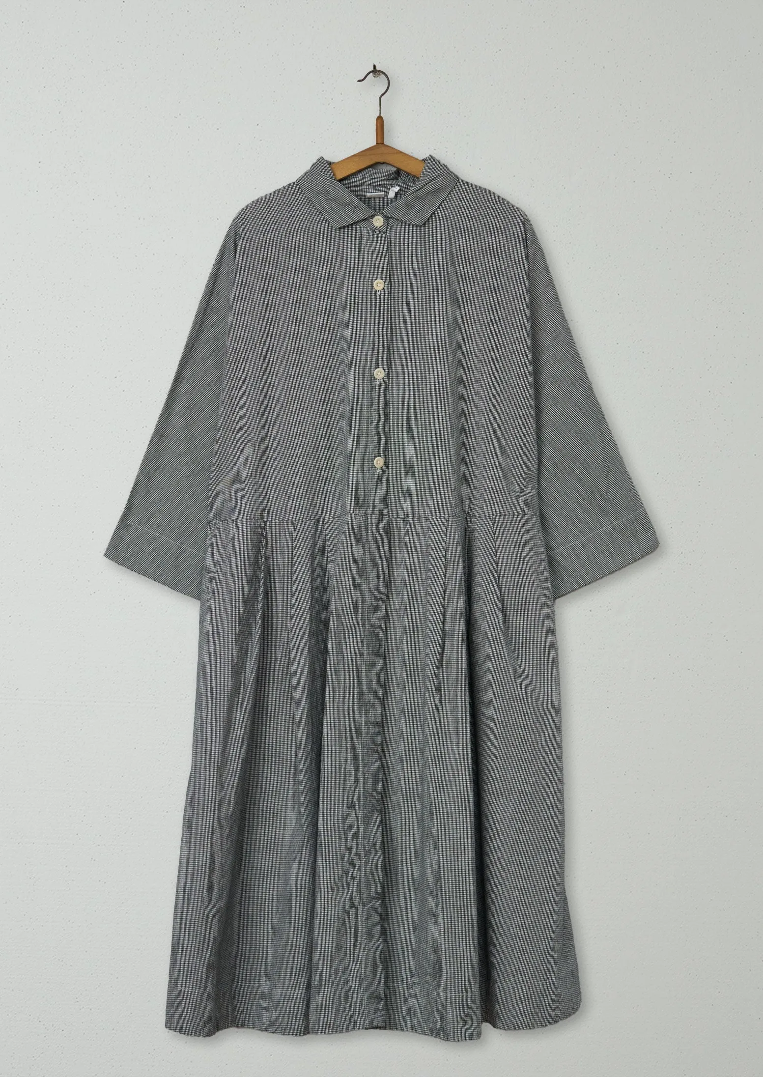 Reworn Micro Gingham Cotton Dress Size L (1097) | Slate/Ecru sold by TOAST