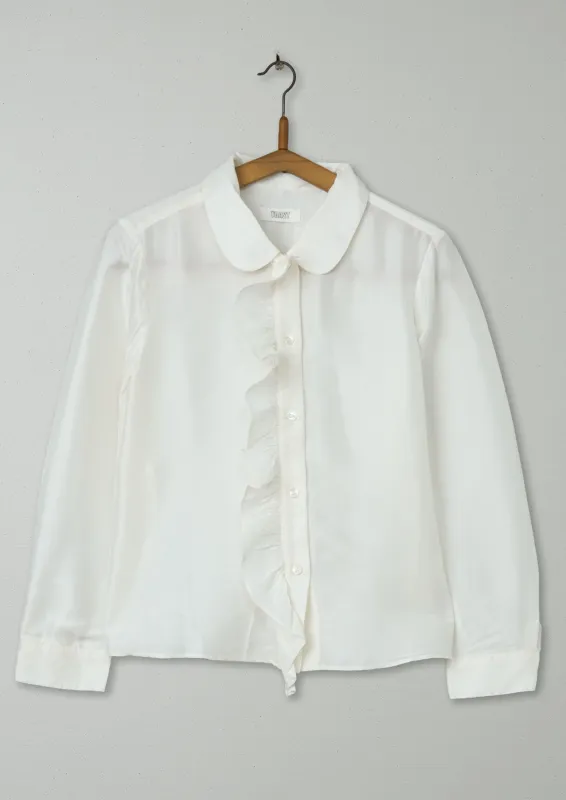 Reworn Silk Dupion Ruffle Shirt Size 6 (619) | Egg Shell sold by TOAST