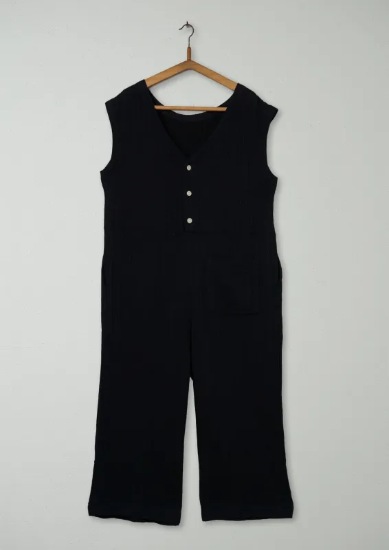 Reworn Crinkled Cotton Jumpsuit Size M (695) | Black sold by TOAST