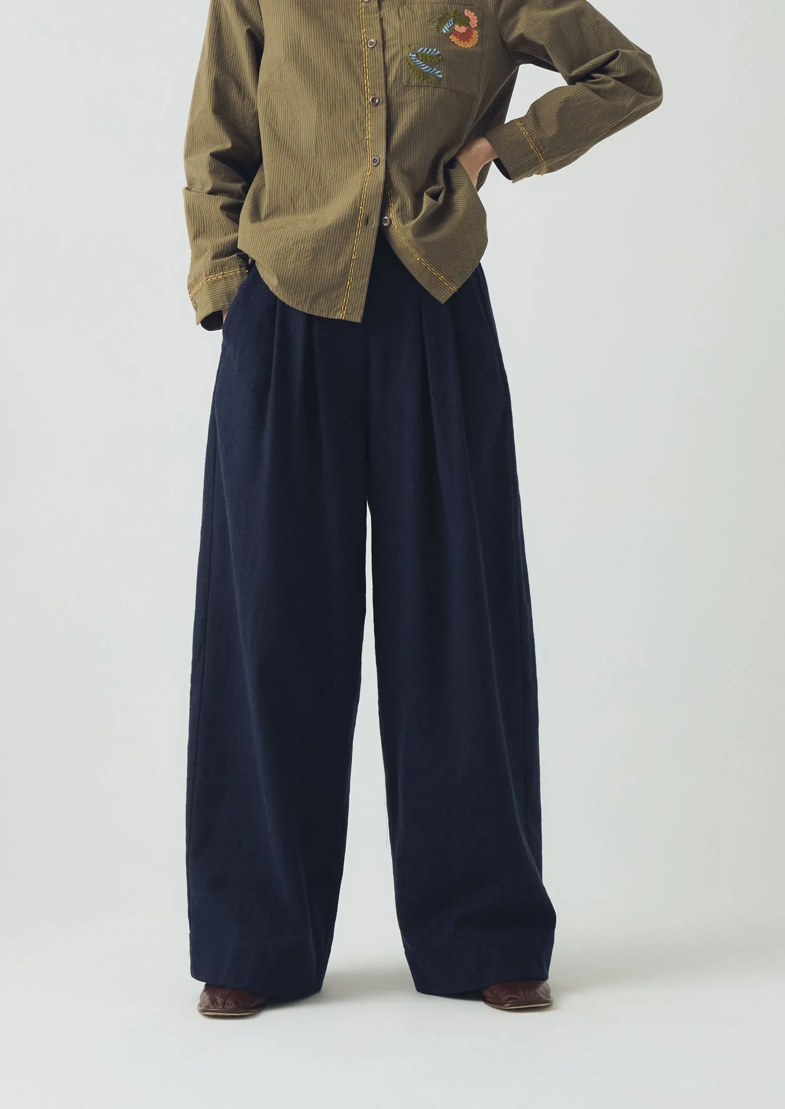 Corinne Cotton Wool Houndstooth Trousers | Dark Navy sold by TOAST product image thumbnail 2