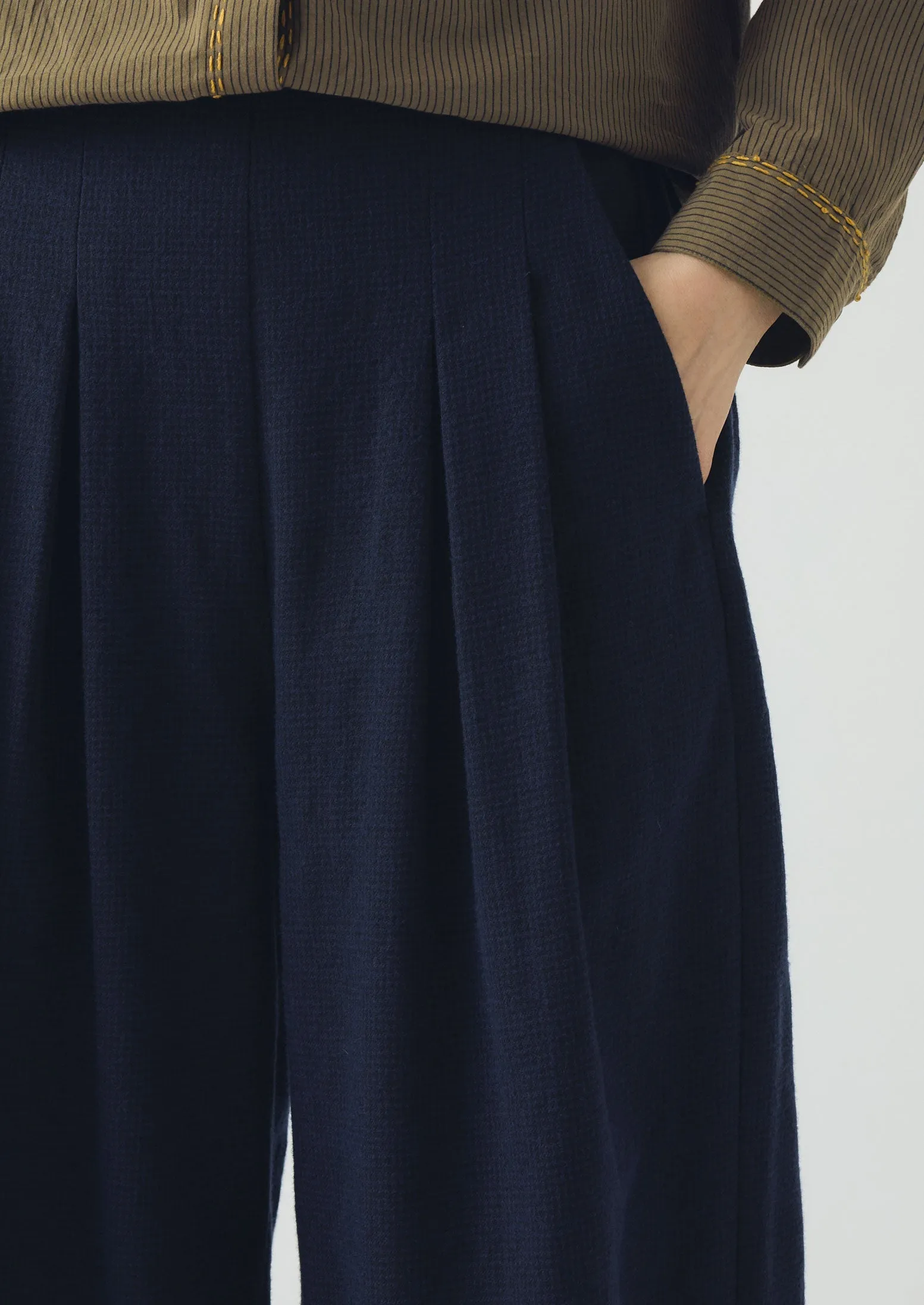 Corinne Cotton Wool Houndstooth Trousers | Dark Navy sold by TOAST product image thumbnail 5