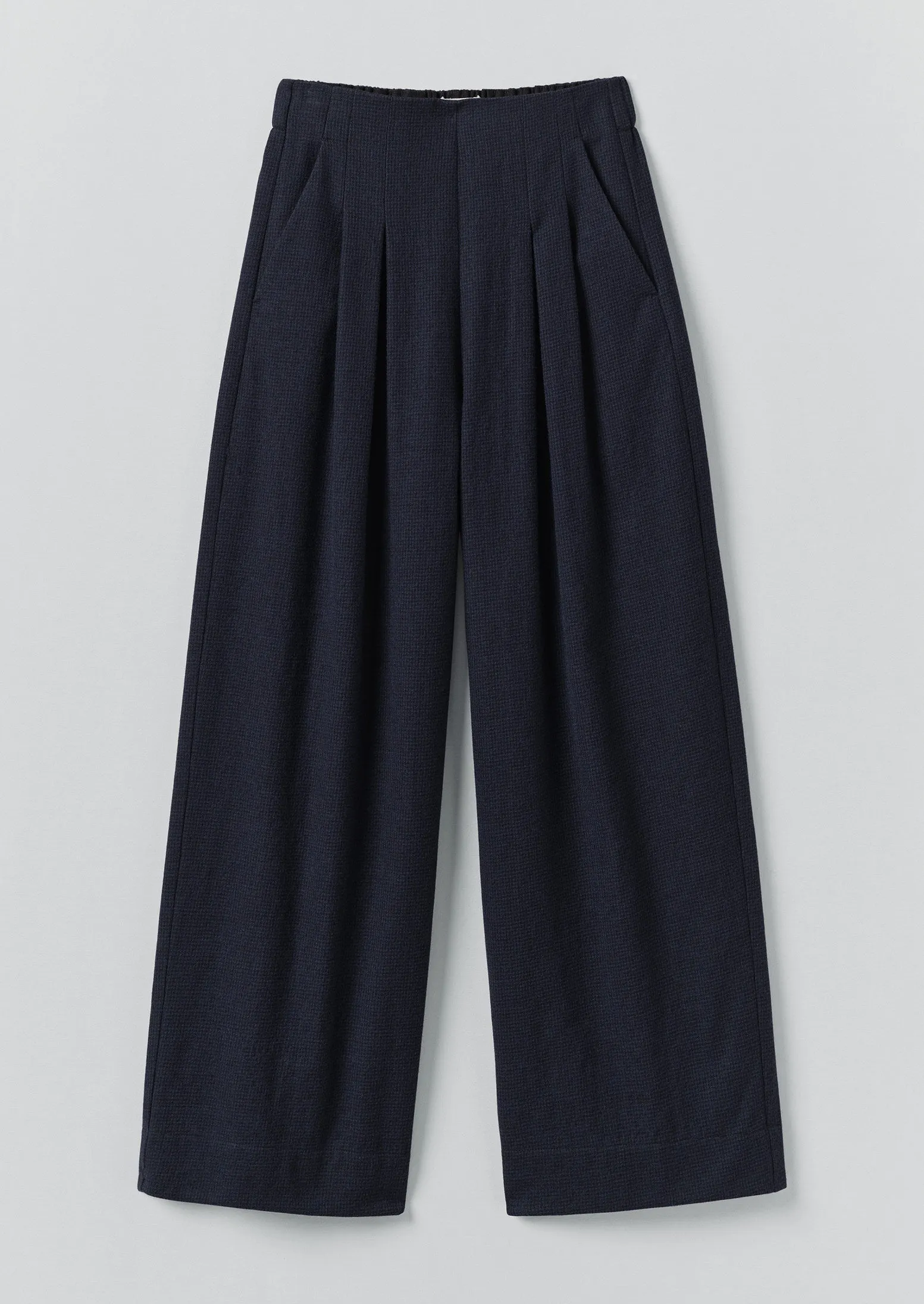 Corinne Cotton Wool Houndstooth Trousers | Dark Navy sold by TOAST