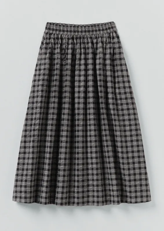 Binding Check Cotton Wool Gathered Skirt | Black/Ecru sold by TOAST