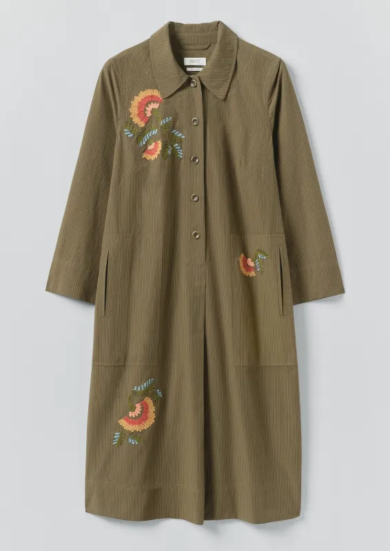 Embroidered Mini Stripe Cotton Shirt Dress | Olive sold by TOAST
