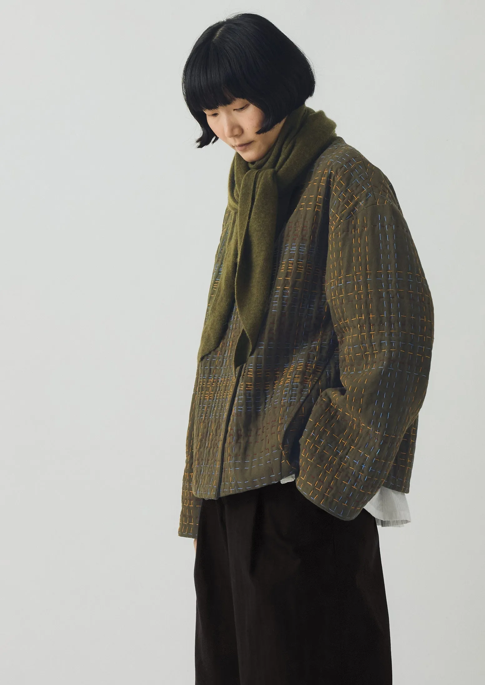 Wool Cashmere Large Bandana | Olive sold by TOAST product image thumbnail 2