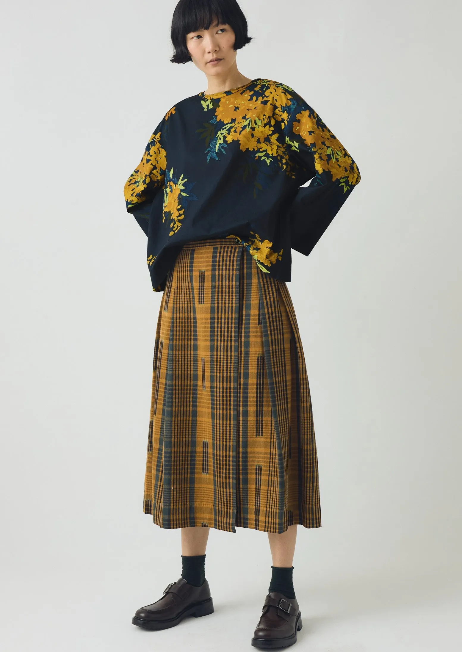 Space Dyed Check Wrap Skirt | Golden Brown sold by TOAST product image thumbnail 3