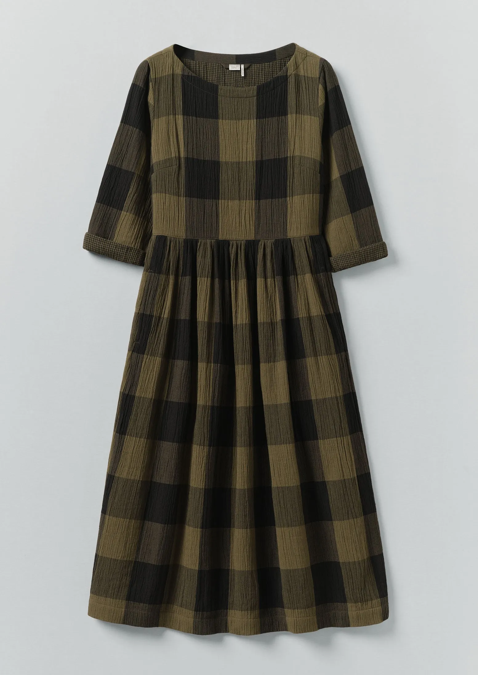 Freya Crinkle Cotton Dress | Olive/Black sold by TOAST