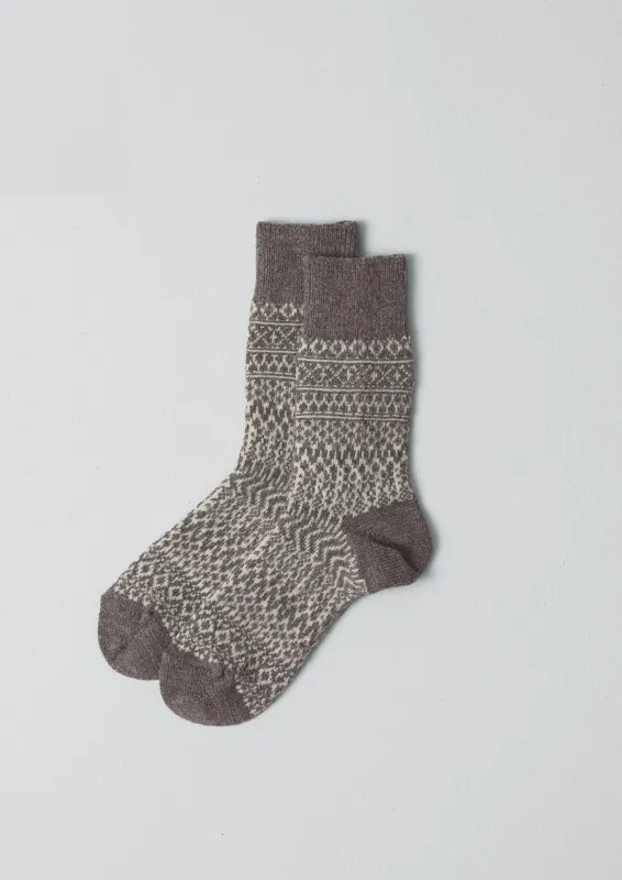 Nishiguchi Kutsushita Wool Socks | Pale Grey/Ecru sold by TOAST
