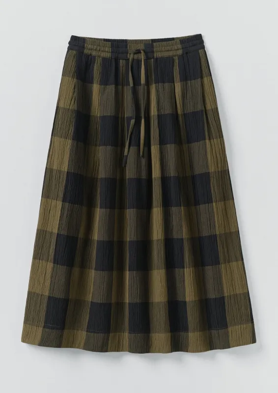 Crinkle Cotton Macro Gingham Skirt | Olive/Black sold by TOAST