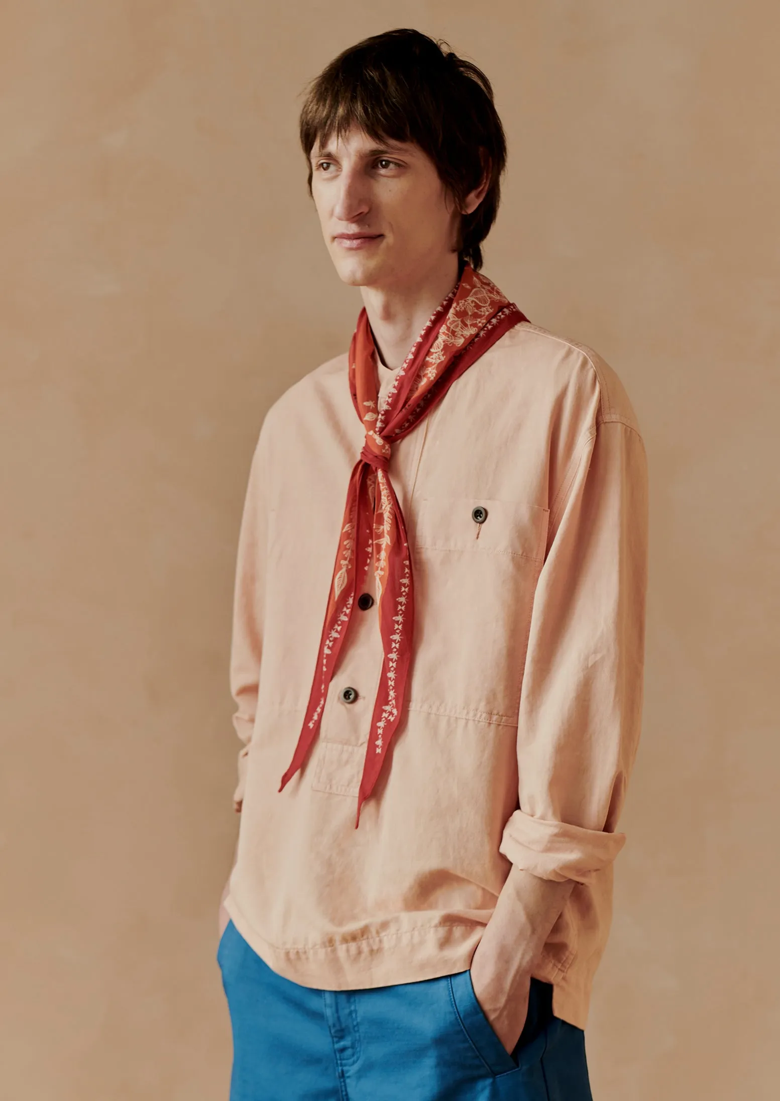 Grandad Collar Half Placket Cotton Linen Shirt | Nectar Pink sold by TOAST product image thumbnail 2