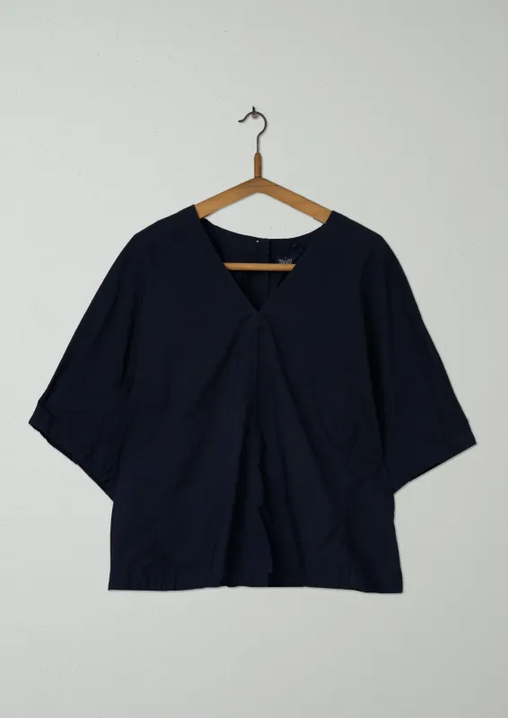 Reworn Cotton Poplin V Neck Top Size L (595) | Navy sold by TOAST