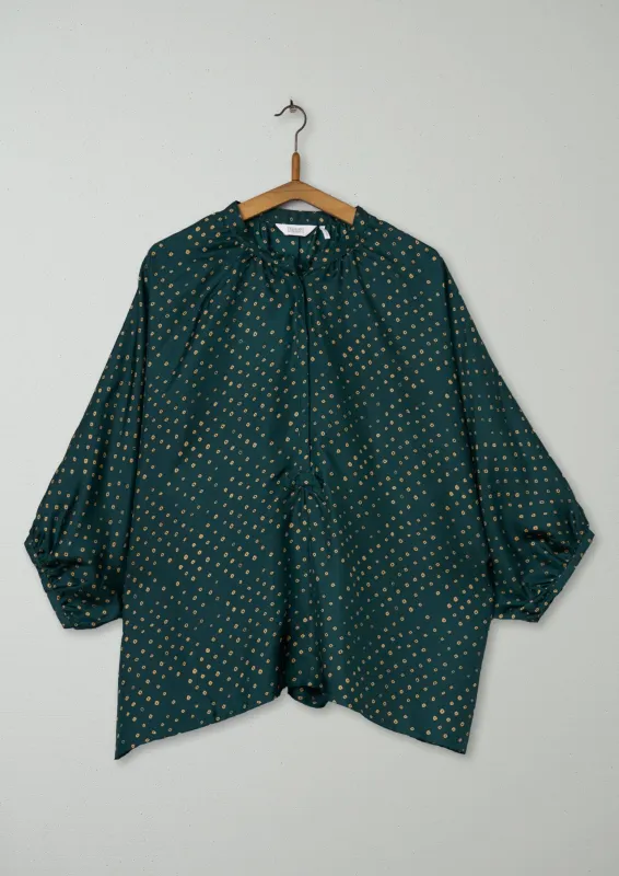 Reworn Lise Print Silk Top Size L (589) | Verdigris sold by TOAST