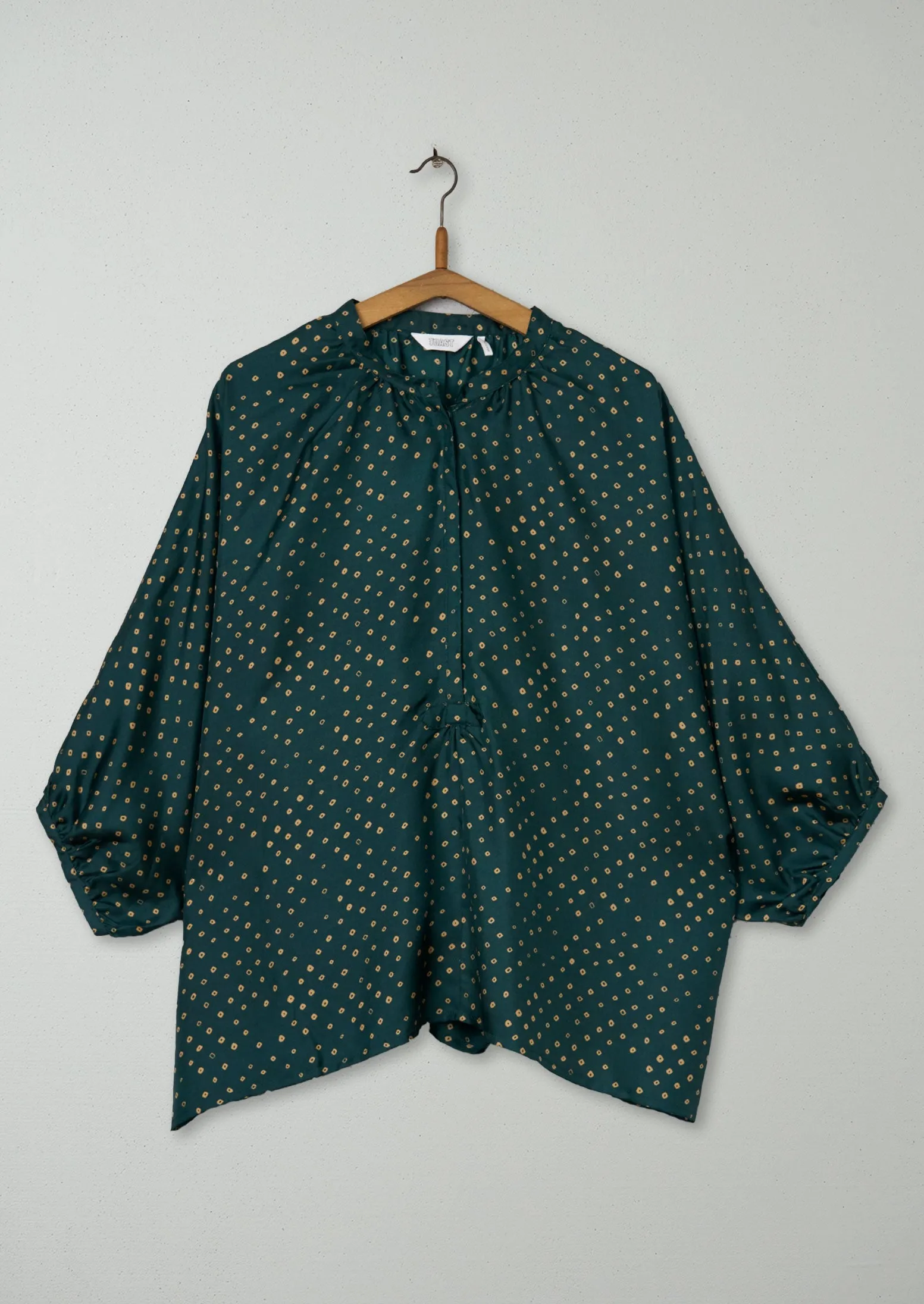Reworn Lise Print Silk Top Size L (589) | Verdigris sold by TOAST