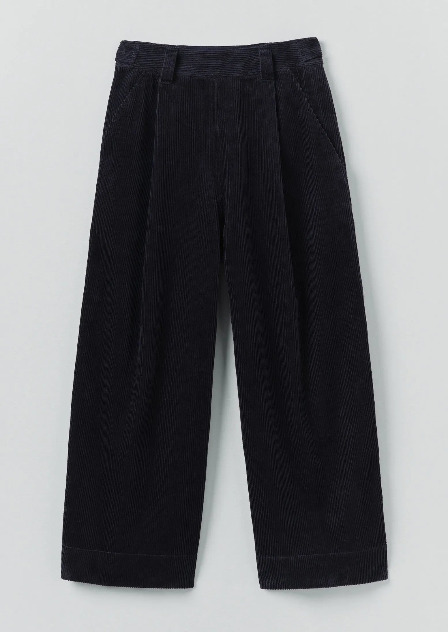 Organic Cord Pleat Front Trousers | Midnight sold by TOAST