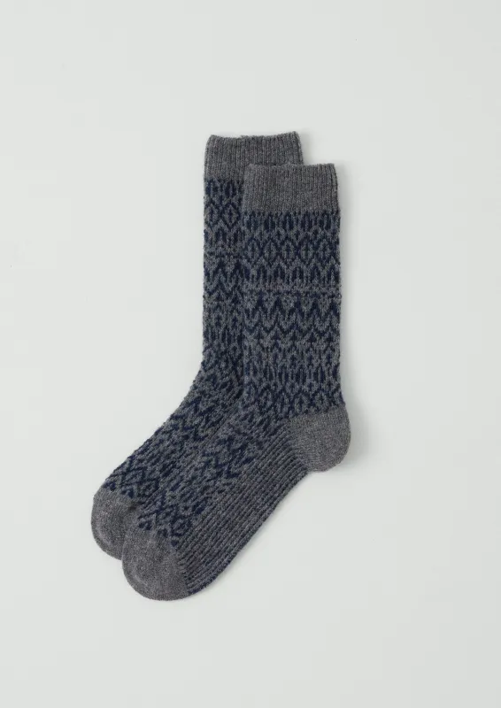 Diamond Jacquard Socks | Grey Melange/Blue sold by TOAST