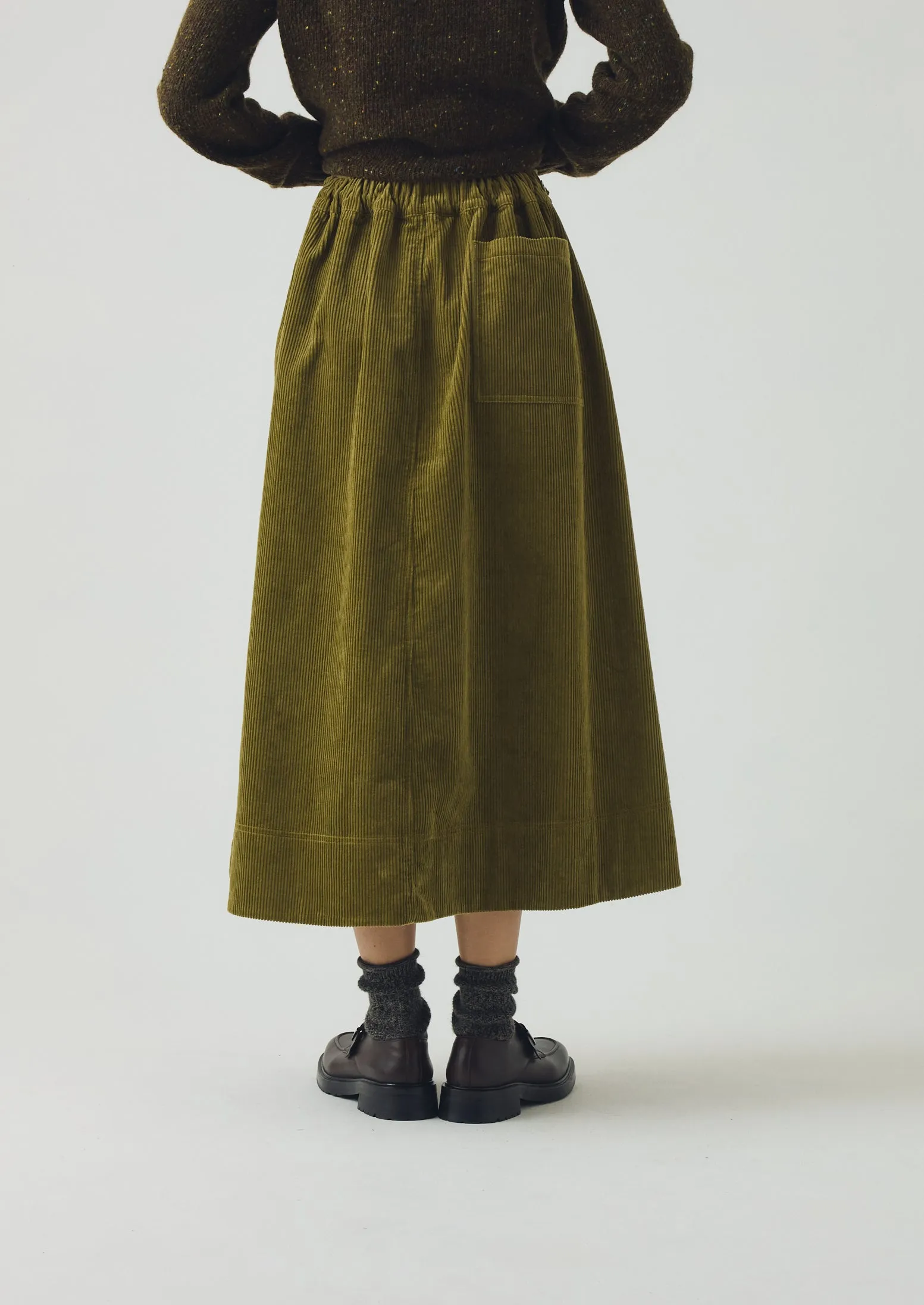 Organic Cord A Line Skirt | Antique Olive sold by TOAST product image thumbnail 3