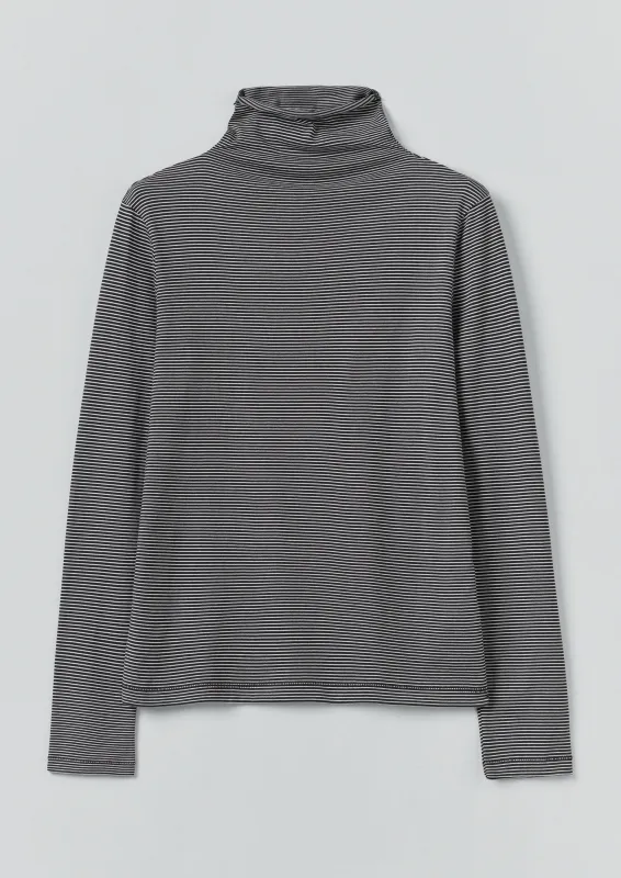 Stripe Cotton High Neck Tee | Dark Navy/Ecru sold by TOAST