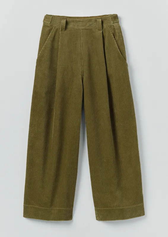 Organic Cord Pleat Front Trousers | Antique Olive sold by TOAST