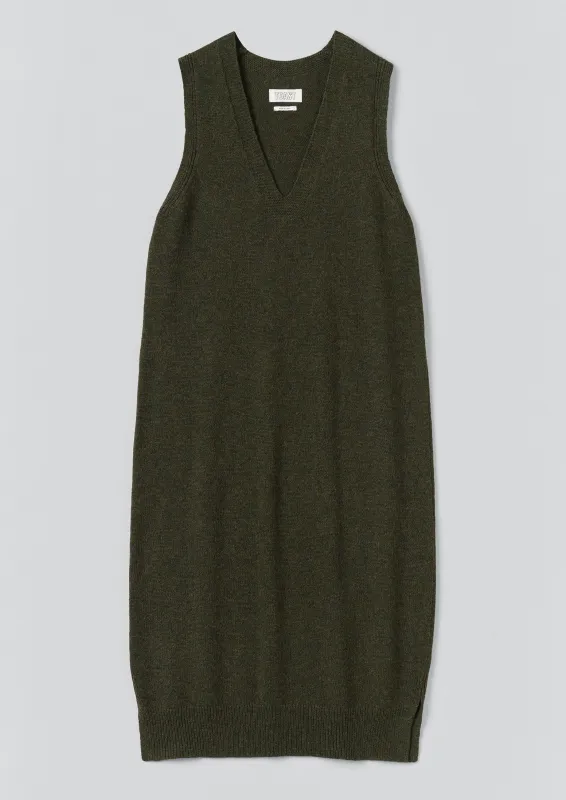 Wool Knitted V Neck Dress | Rich Olive sold by TOAST