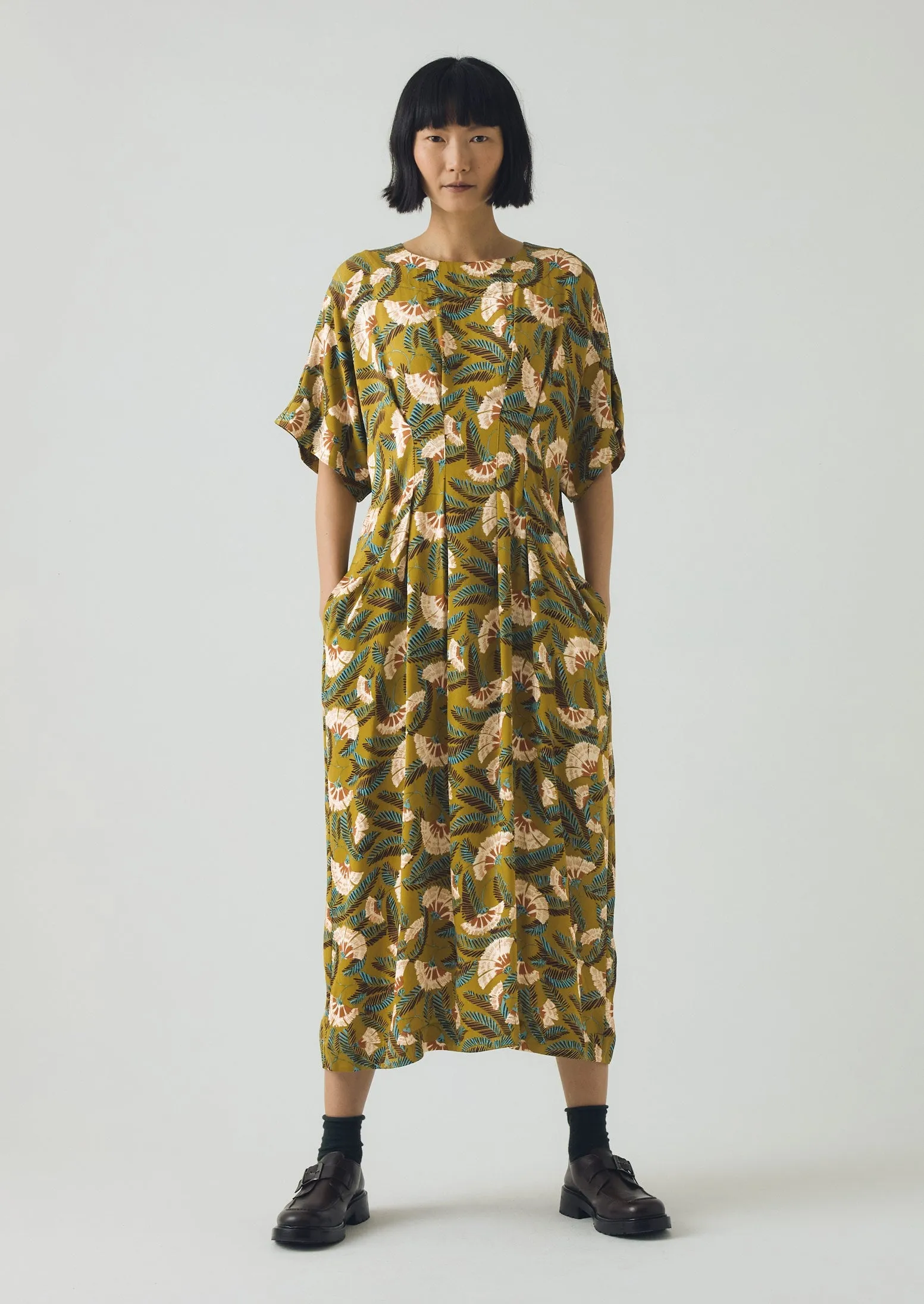 Dianthus Print Pleated Waist Dress | Golden Lime sold by TOAST product image thumbnail 2