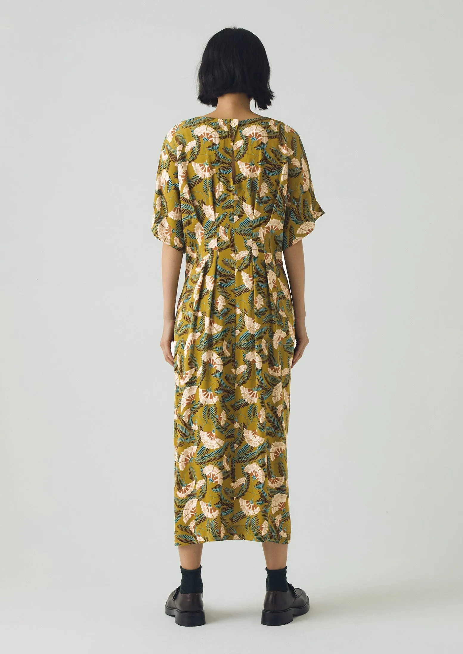 Dianthus Print Pleated Waist Dress | Golden Lime sold by TOAST product image thumbnail 3