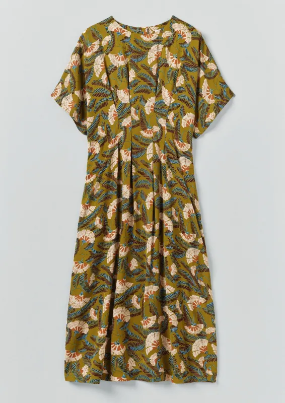 Dianthus Print Pleated Waist Dress | Golden Lime sold by TOAST