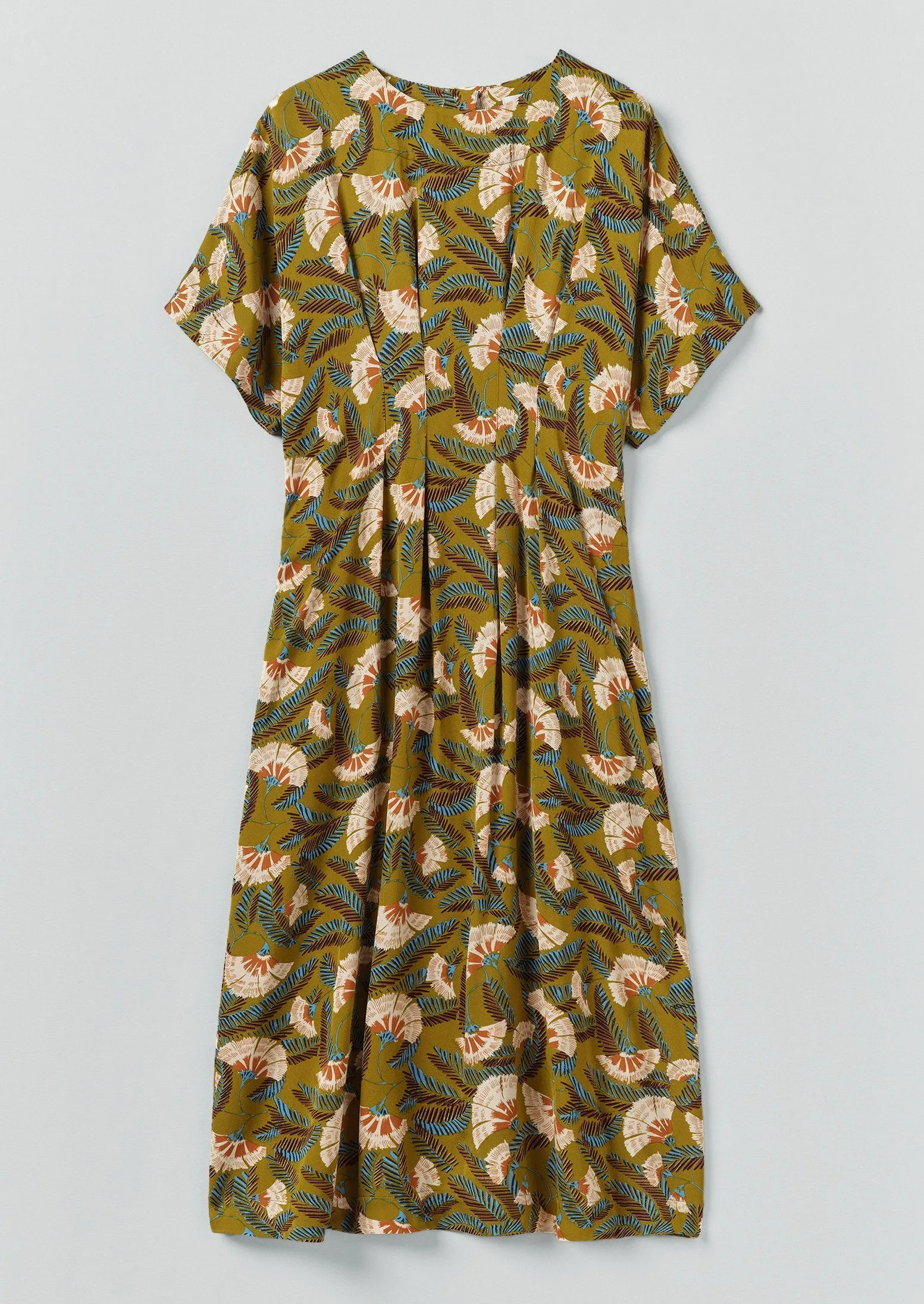 Dianthus Print Pleated Waist Dress | Golden Lime sold by TOAST