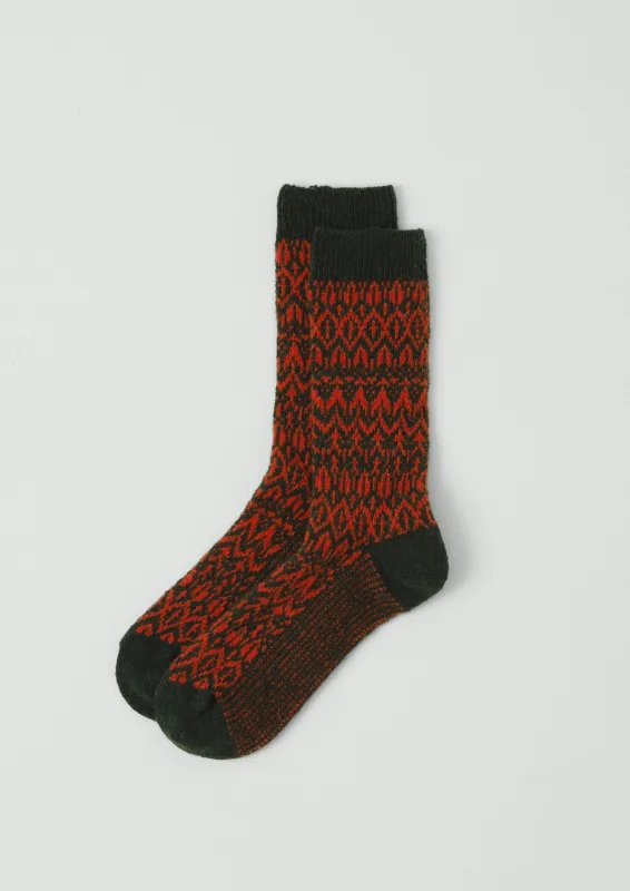 Diamond Jacquard Socks | Dark Green/Blood Orange sold by TOAST
