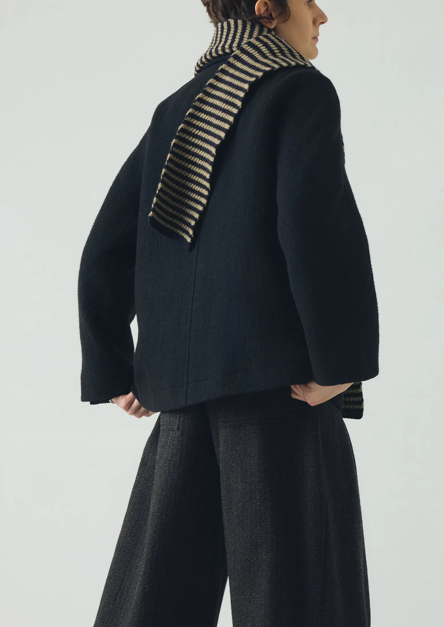 Micro Cable Striped Wool Scarf | Navy/Putty sold by TOAST product image thumbnail 3